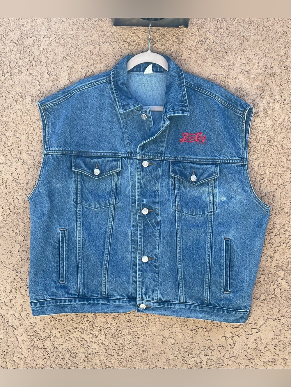 Vintage Y2K Pepsi Cola Denim Trucker Vest Men’s Large Retro Embroidered Cotton